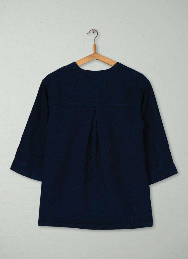 Reworn Linen Herringbone Shirt Size XXS (910) | Midnight