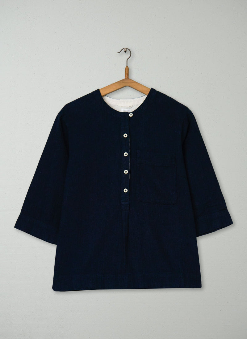 Reworn Linen Herringbone Shirt Size XXS (910) | Midnight