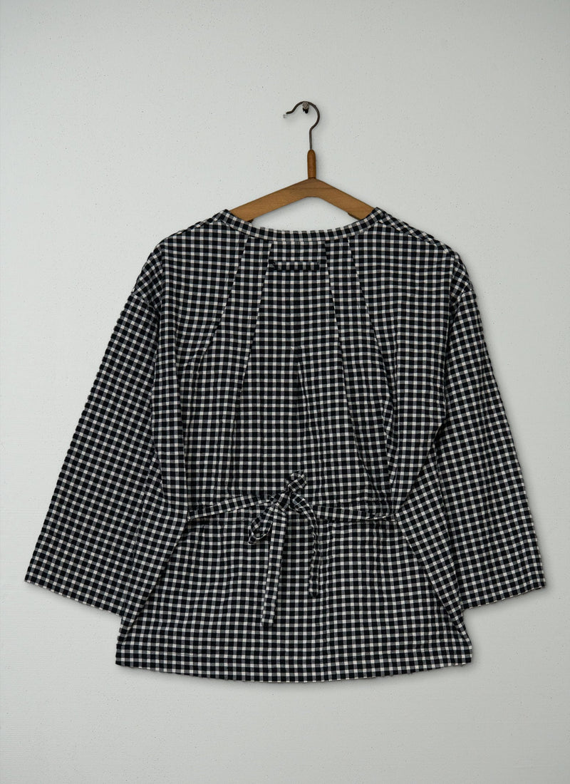 Reworn Pintuck Cotton Gingham Top Size M (1063) | Multi
