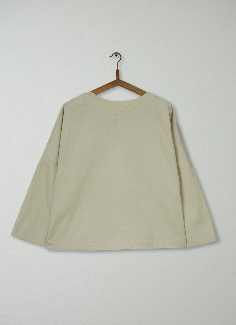 Reworn Button Shoulder Cord Smock Size S (1241) | Ecru
