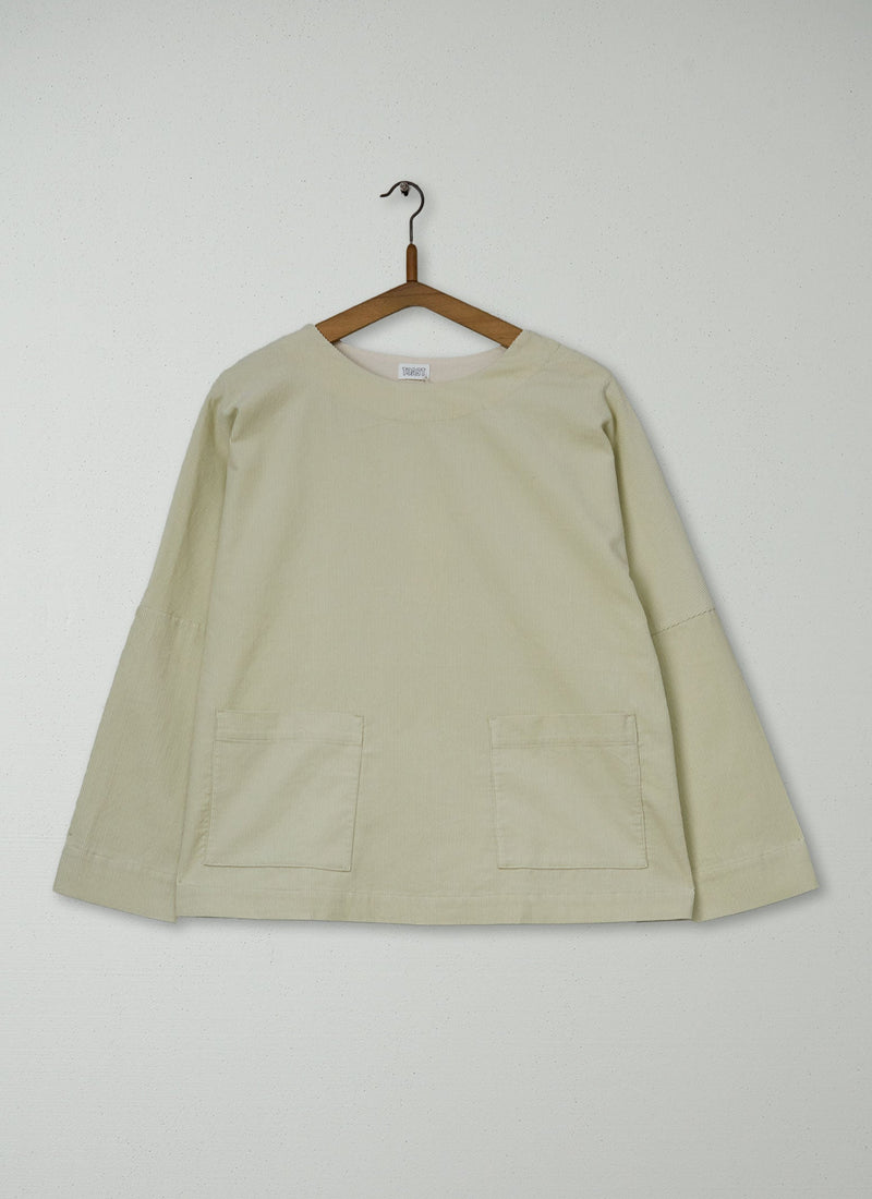 Reworn Button Shoulder Cord Smock Size S (979) | Ecru