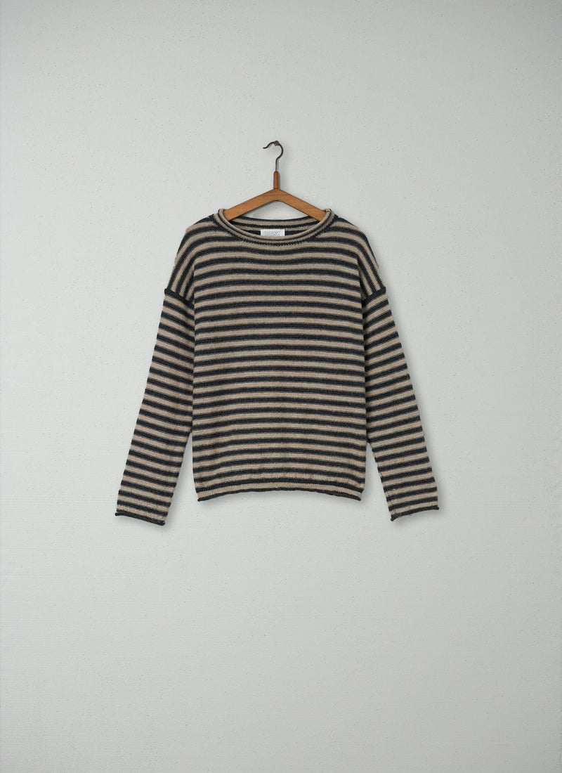 Reworn Stripe Alpaca Sweater Size S (057) | Ecru/Charcoal