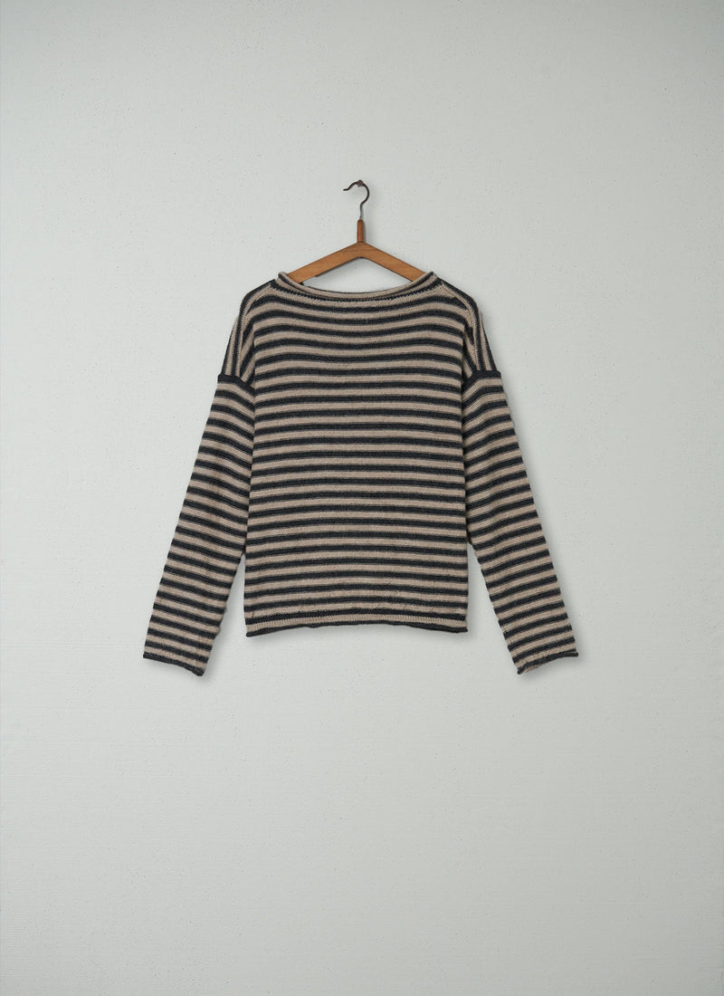 Reworn Stripe Alpaca Sweater Size S (057) | Ecru/Charcoal