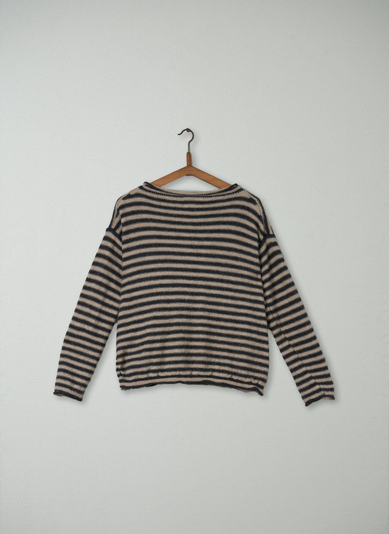 Reworn Stripe Alpaca Sweater Size S (071) | Ecru/Charcoal