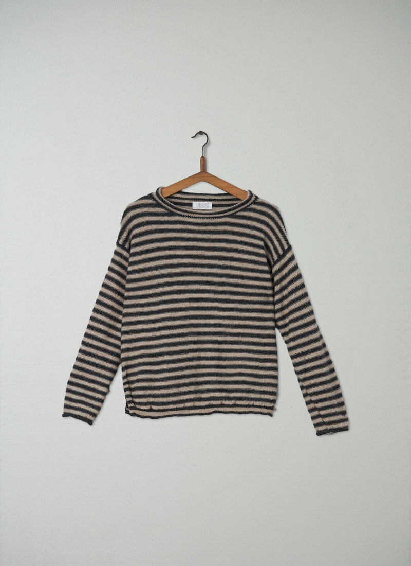 Reworn Stripe Alpaca Sweater Size S (071) | Ecru/Charcoal