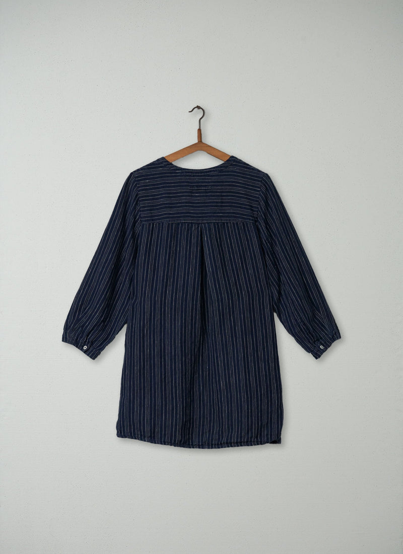 Reworn Half Placket Stripe Shirt Size M (125) | Navy
