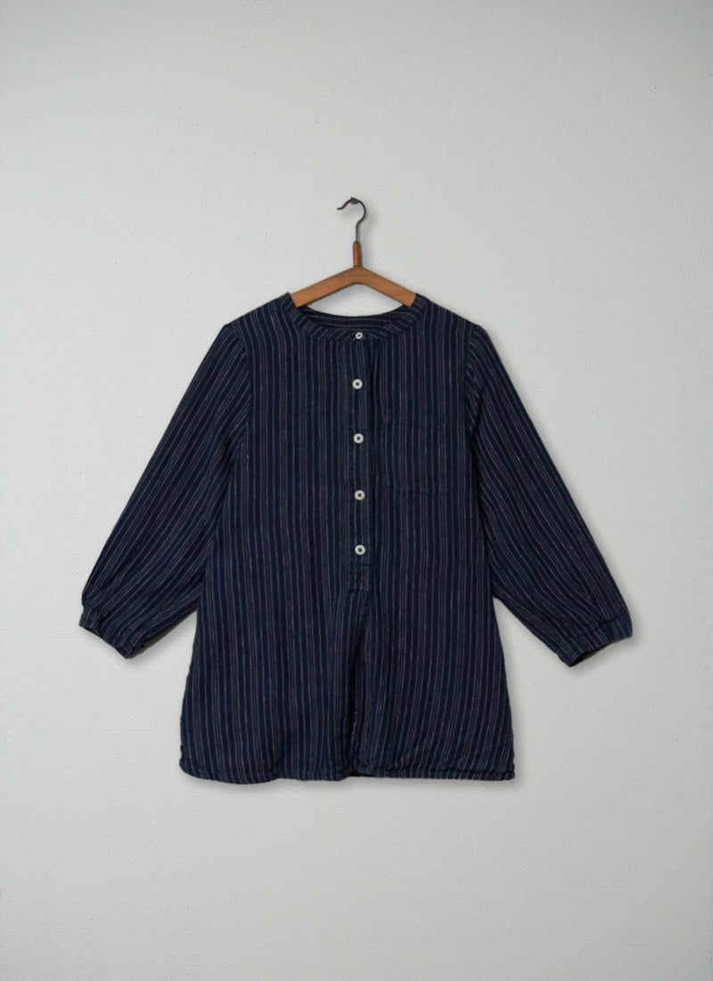 Reworn Half Placket Stripe Shirt Size M (125) | Navy