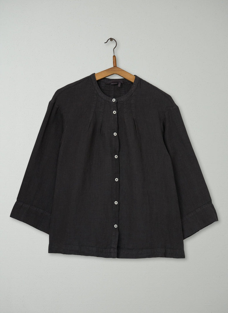 Reworn Linen Tie Shirt Size S (1144) | Black Coffee