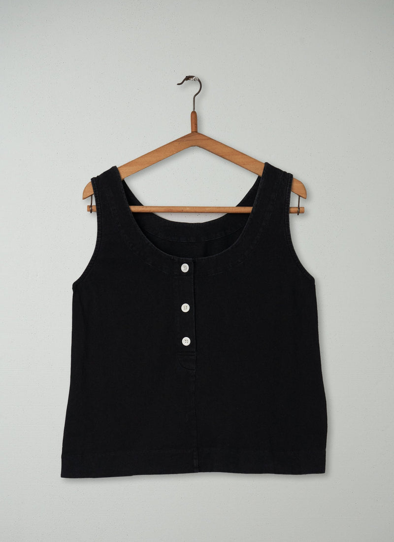 Reworn Button Back Top Size M (027) | Black