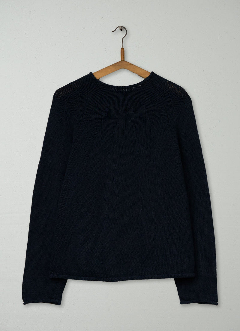 Reworn Linen Cotton Sweater Size SM (505) | Navy
