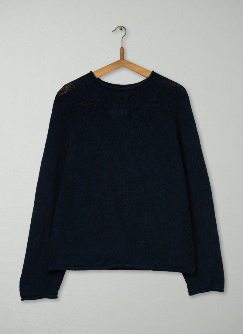 Reworn Linen Cotton Sweater Size SM (505) | Navy
