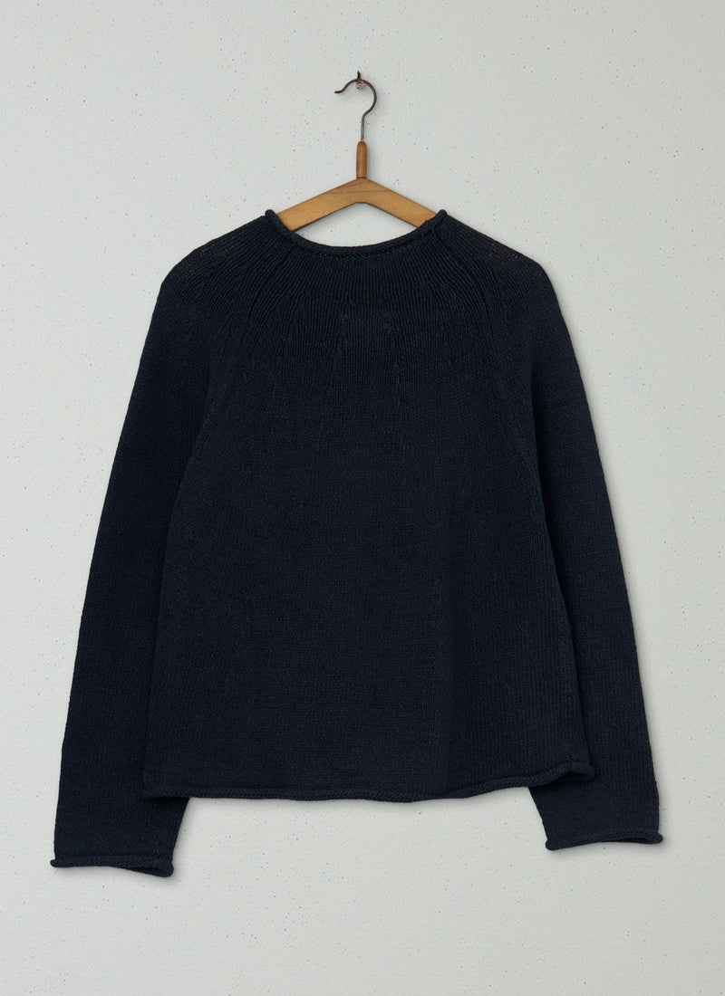 Reworn Cotton Linen Easy Sweater Size XXSXS (388) | Dark Navy