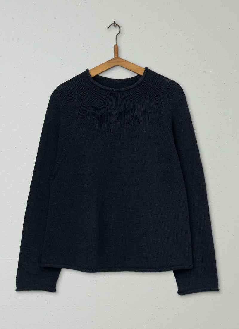 Reworn Cotton Linen Easy Sweater Size XXSXS (388) | Dark Navy