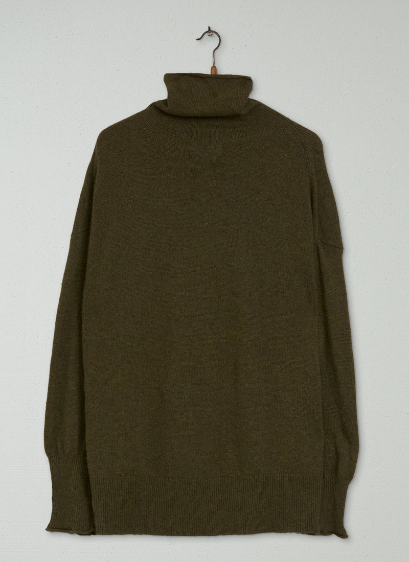 Reworn Roll Neck Wool Cashmere Sweater Size M (367) | Olive