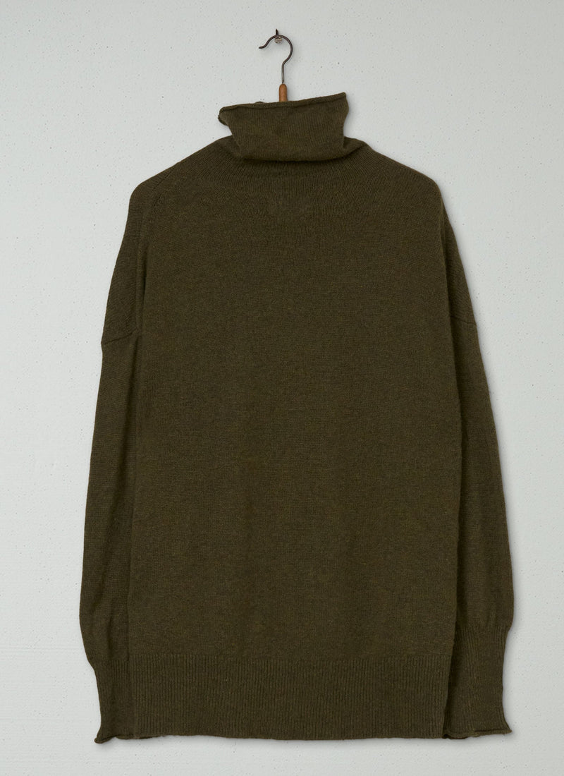 Reworn Roll Neck Wool Cashmere Sweater Size M (367) | Olive