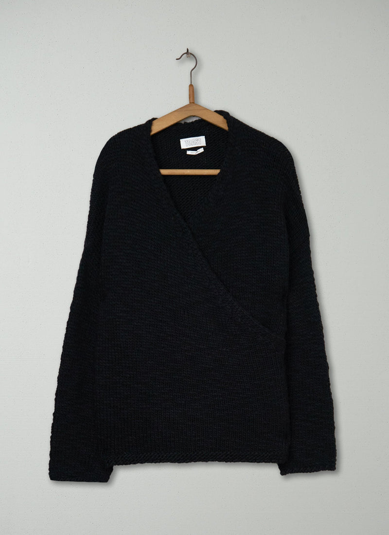 Reworn Wool Knitted Wrap Jacket Size M (731) | Black