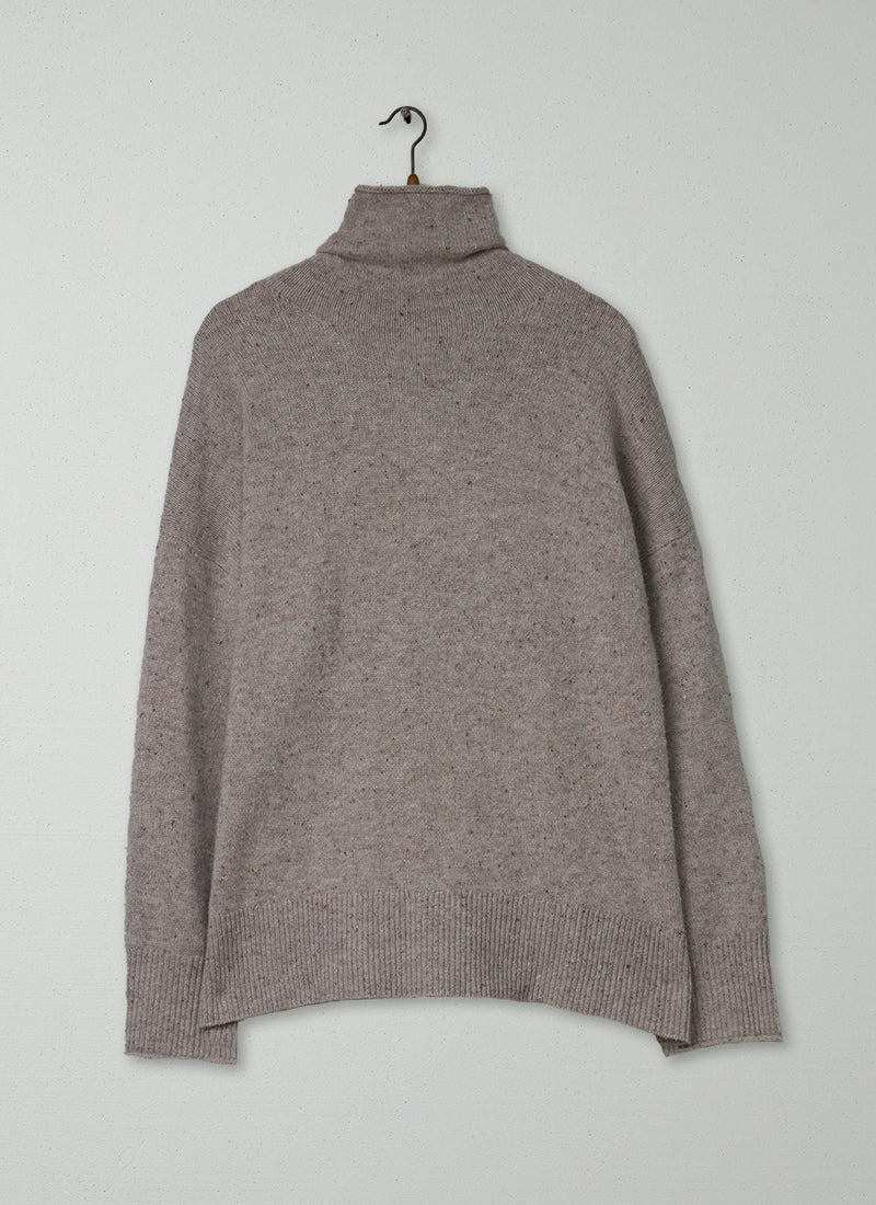 Reworn Roll Neck Wool Cashmere Sweater Size M (474) | Oatmeal