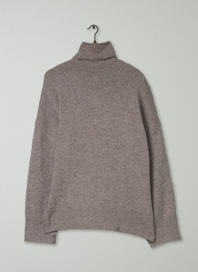 Reworn Roll Neck Wool Cashmere Sweater Size M (474) | Oatmeal