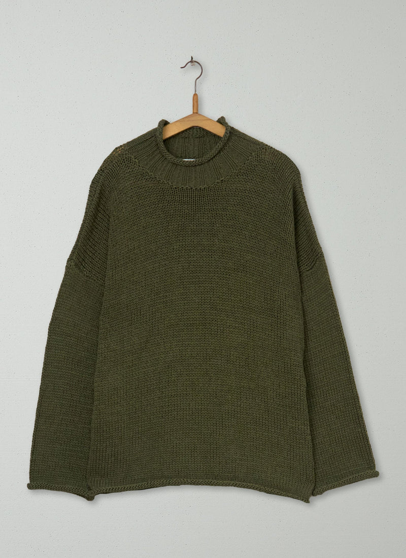 Reworn Cotton Easy Sweater Size SM (397) | Olive