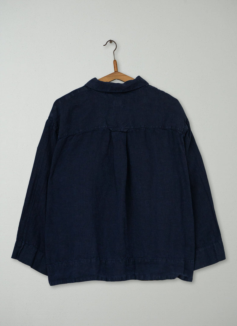 Reworn Linen Shirt Size M (1142) | Navy