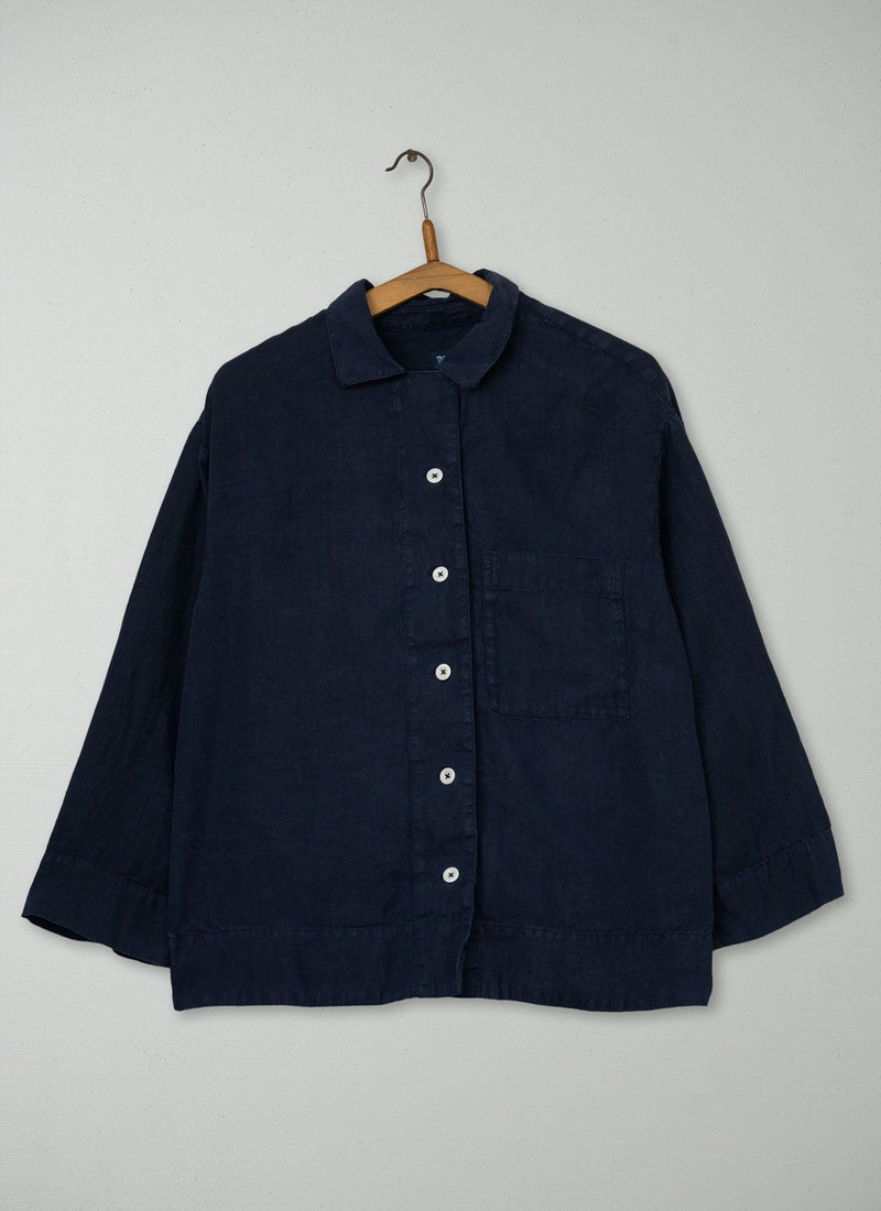 Reworn Linen Shirt Size M (1142) | Navy