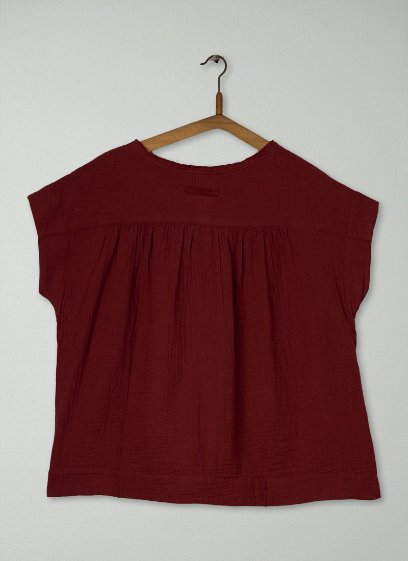 Reworn Crinkle Cotton Top Size S (1088) | Tomato Red
