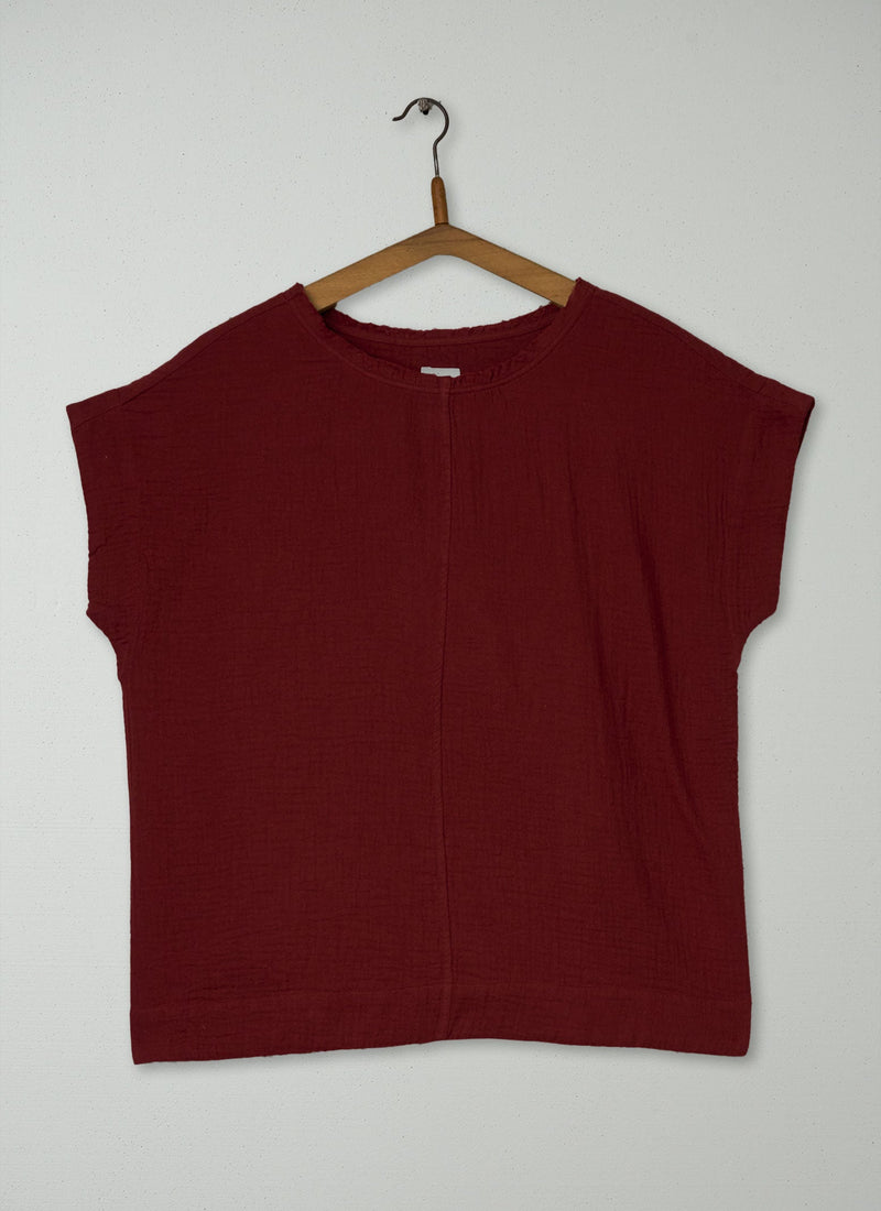 Reworn Crinkle Cotton Top Size S (1088) | Tomato Red