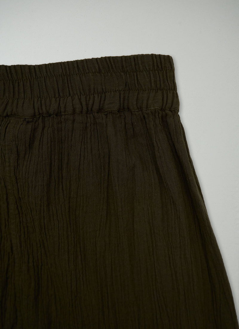 Reworn Crinkle Cotton Skirt Size M (302) | Olive