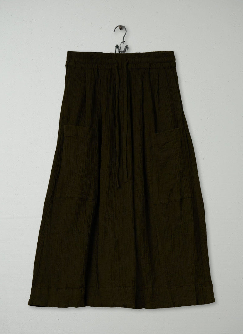 Reworn Crinkle Cotton Skirt Size M (302) | Olive