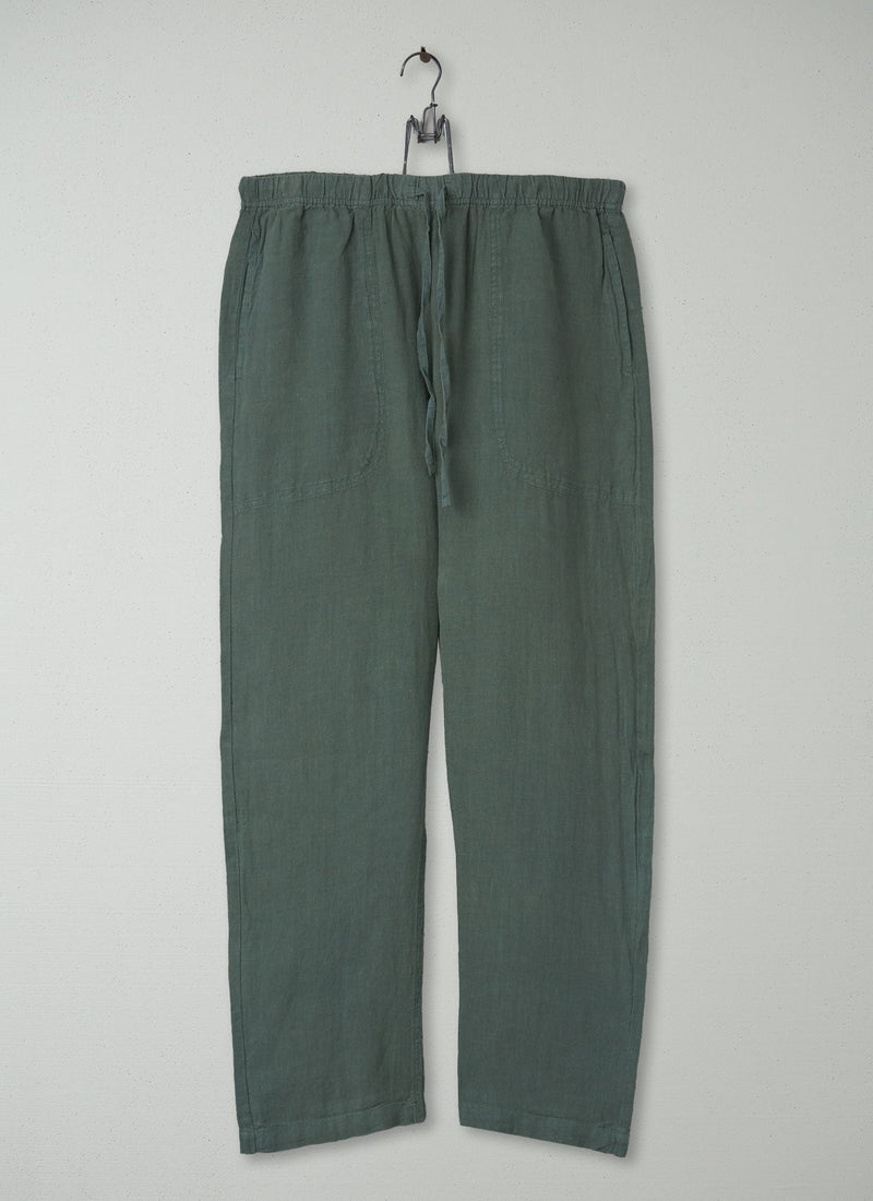 Reworn Panelled Linen Trousers Size M (221) | Sage