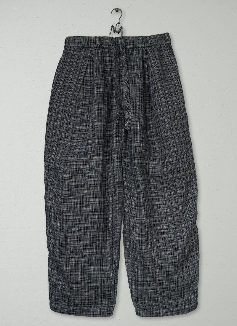 Reworn Check Linen Trousers Size S (1436) | Charcoal