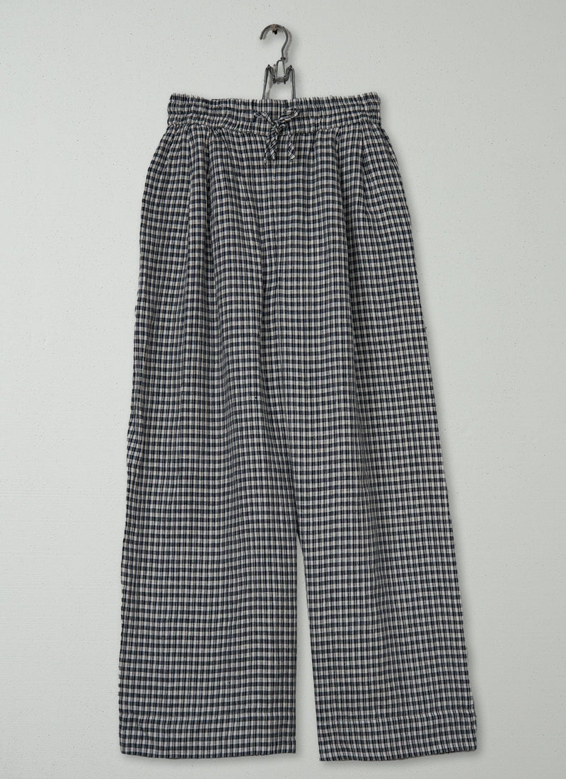 Reworn Check Linen Wide Leg Trousers Size XXS (1520) | Slate