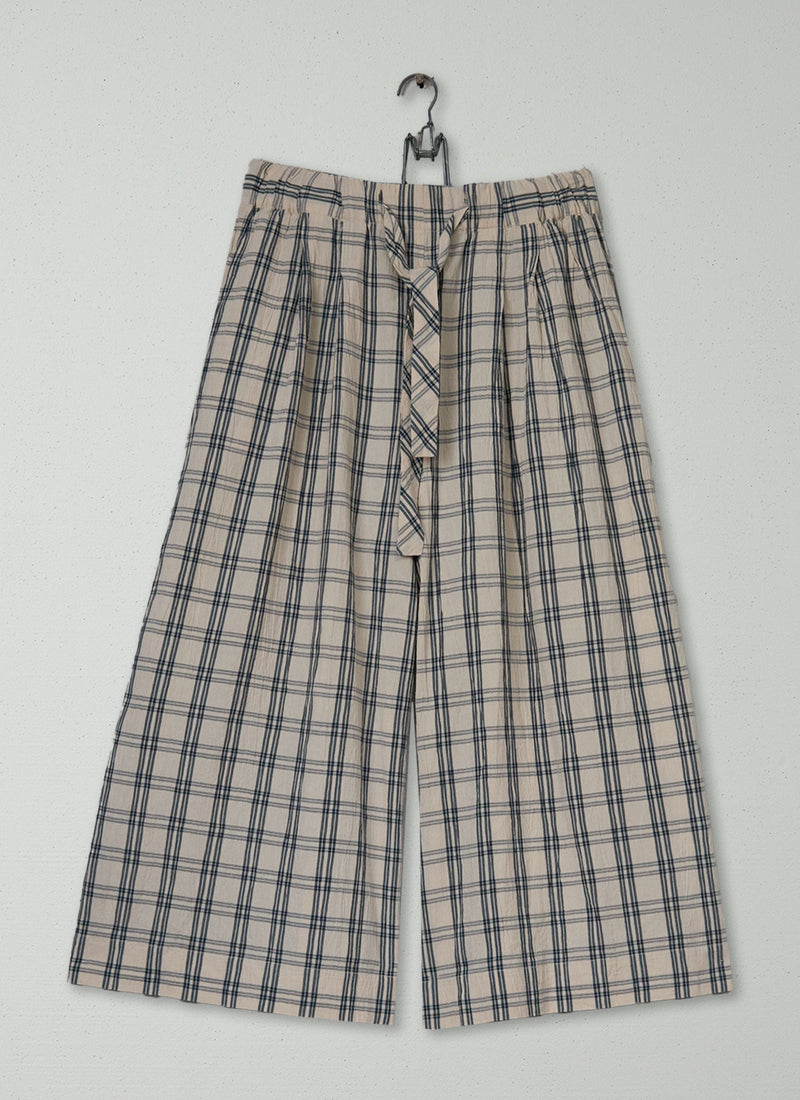 Reworn Iku Check Cotton Culottes Size S (1217) | Sand
