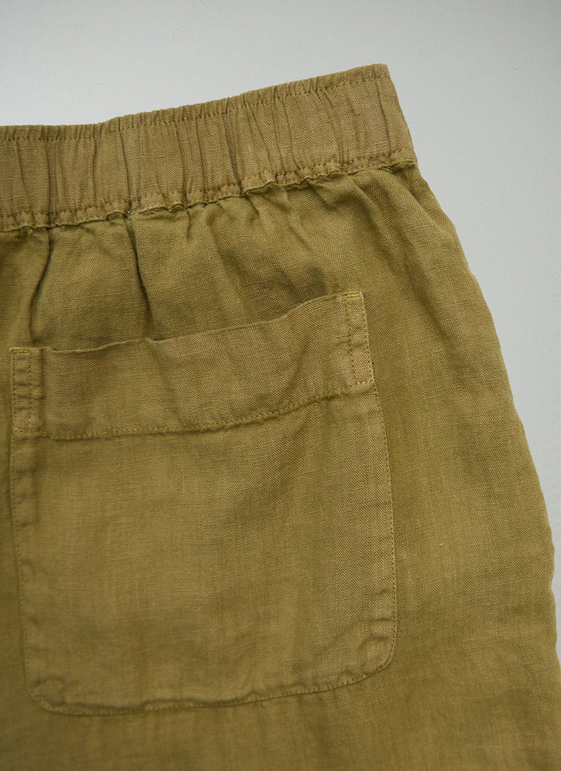 Garment Dyed Linen Barrel Leg Trousers Size S (1163) | Durian Green