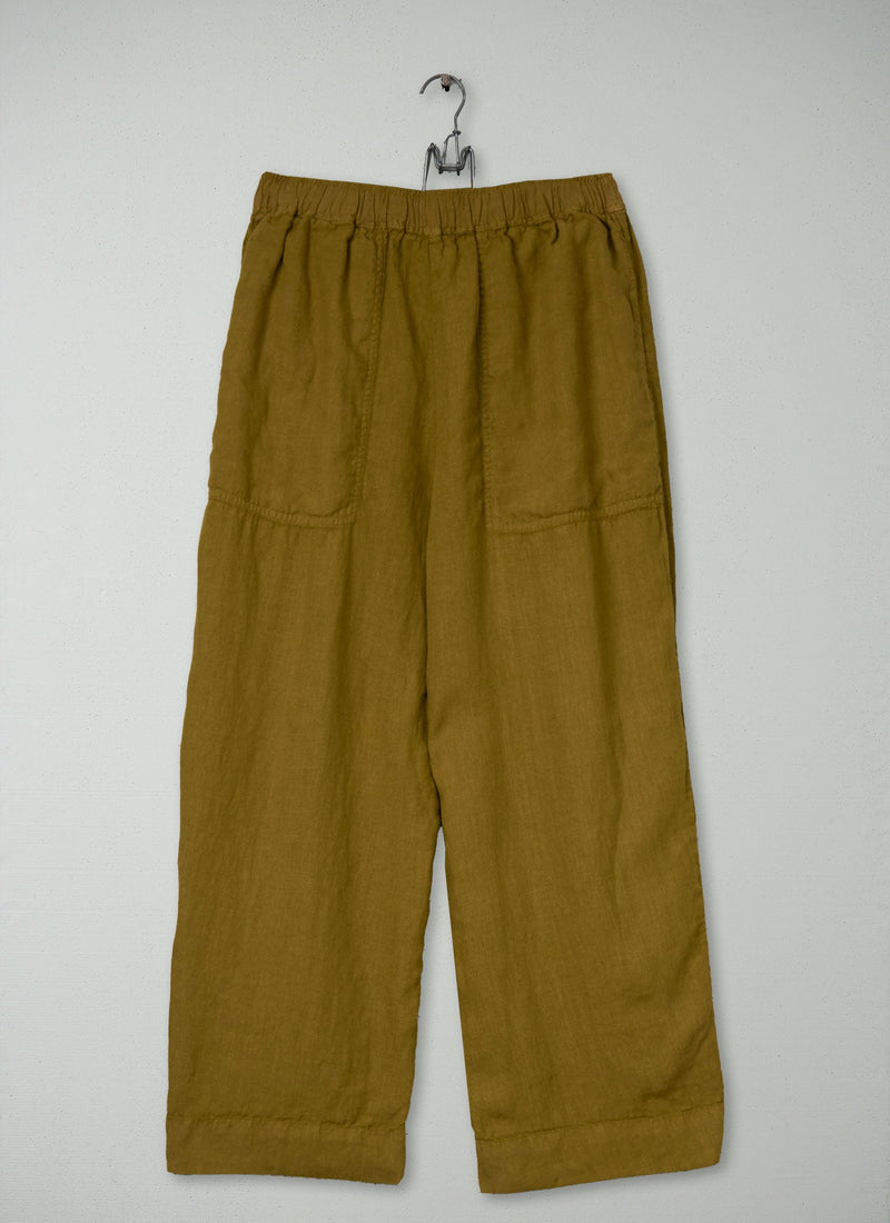 Garment Dyed Linen Barrel Leg Trousers Size S (1163) | Durian Green