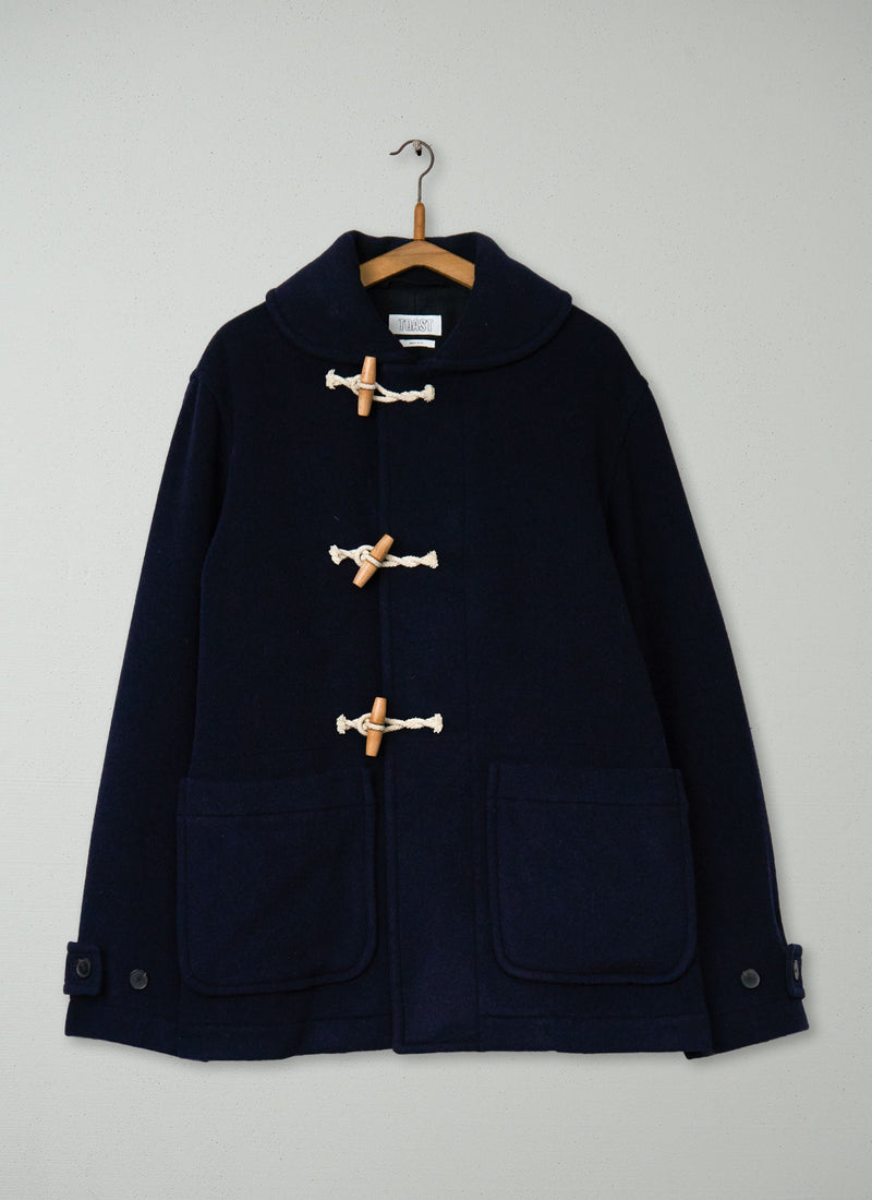 Reworn Short Melton Duffle Coat Size XL (030) | Dark Navy