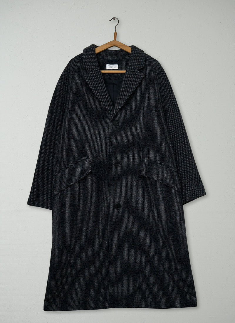 Reworn Mens Tweed Overcoat Size M (046) | Iron Grey