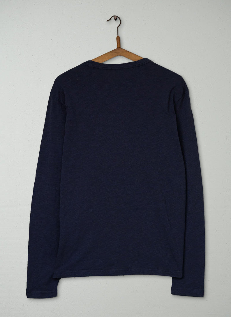 Reworn Mens Long Sleeve Tee Size S (019) | Prussian Blue