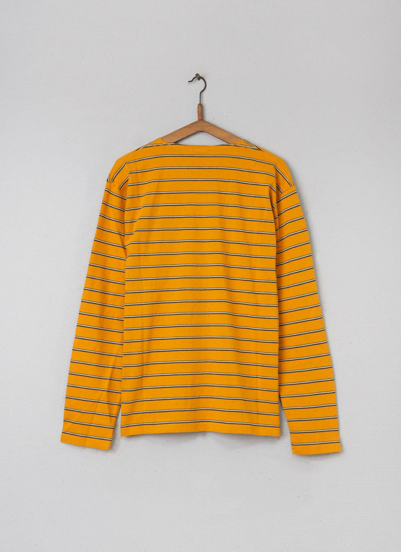 Reworn Stripe Organic Long Sleeve Tee Size M (003) | Tangerine