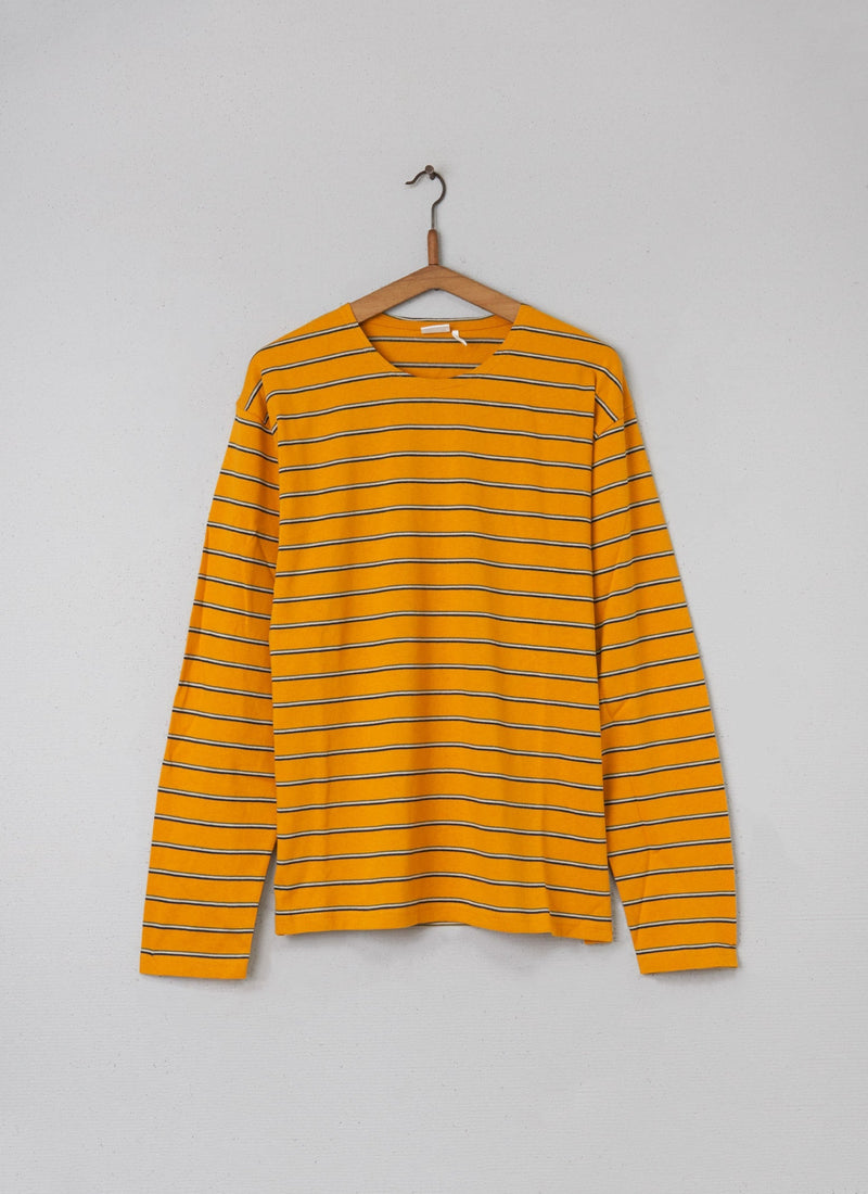 Reworn Stripe Organic Long Sleeve Tee Size M (003) | Tangerine