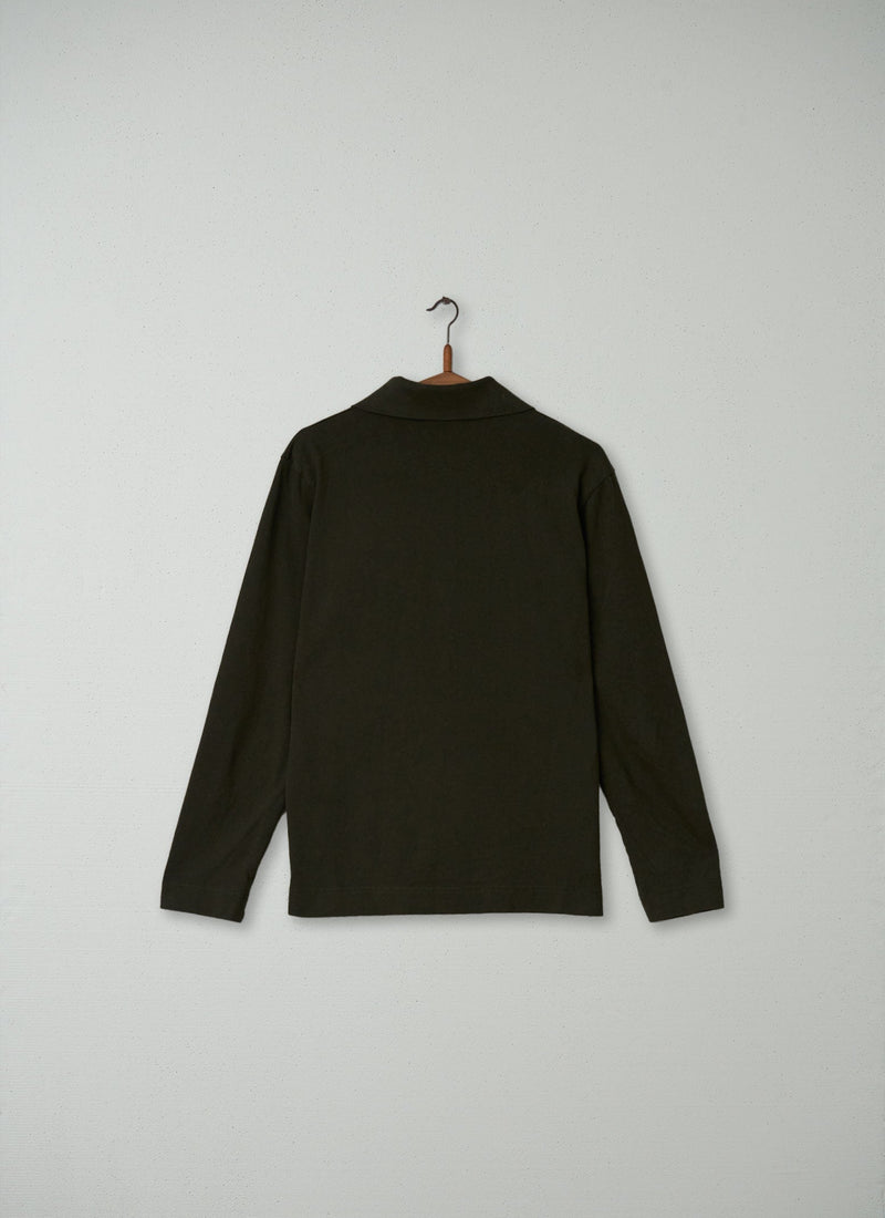 Reworn Mens Long Sleeve Polo Shirt Size M (007) | Dark Khaki