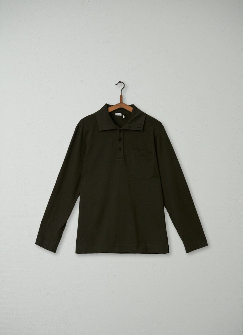 Reworn Mens Long Sleeve Polo Shirt Size M (007) | Dark Khaki