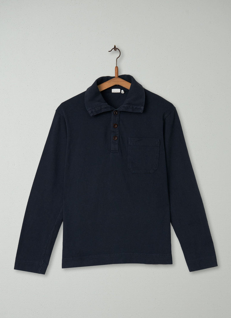 Reworn Mens Long Sleeve Polo Shirt Size S (008) | Blue Graphite