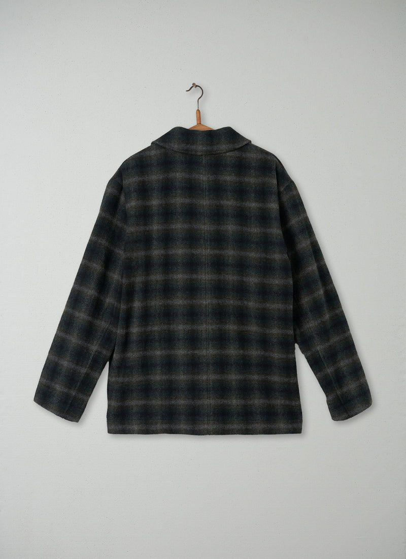 Reworn Mens Check Wool Coat Size M (002) | Green Multi