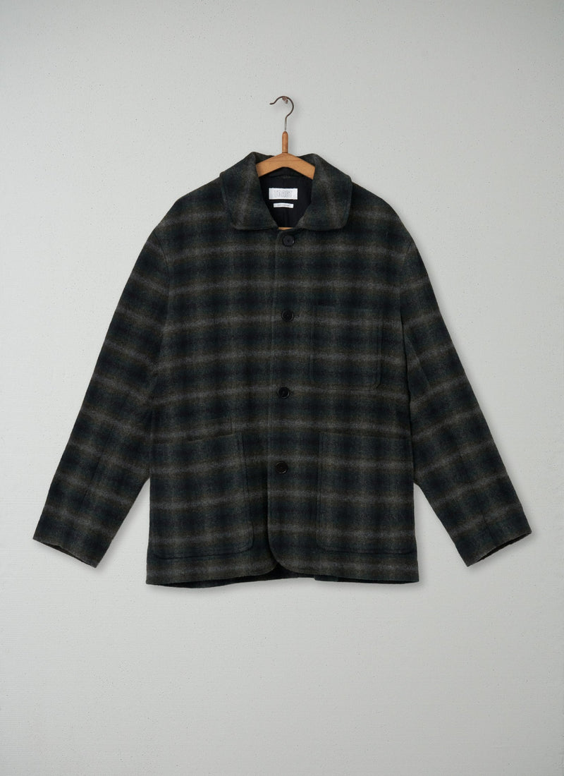 Reworn Mens Check Wool Coat Size M (002) | Green Multi