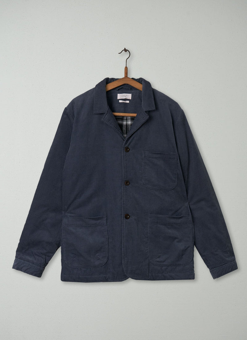 Reworn Mens Padded Cord Jacket Size S (004) | Storm Blue
