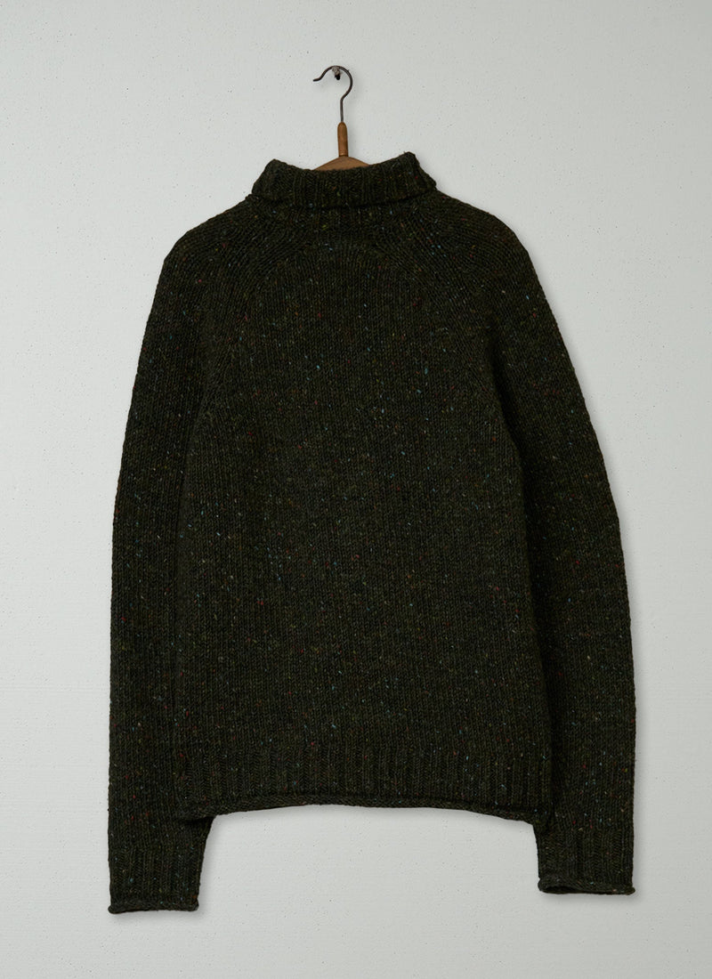 Reworn Mens Donegal Roll Neck Sweater Size S (028) | Khaki