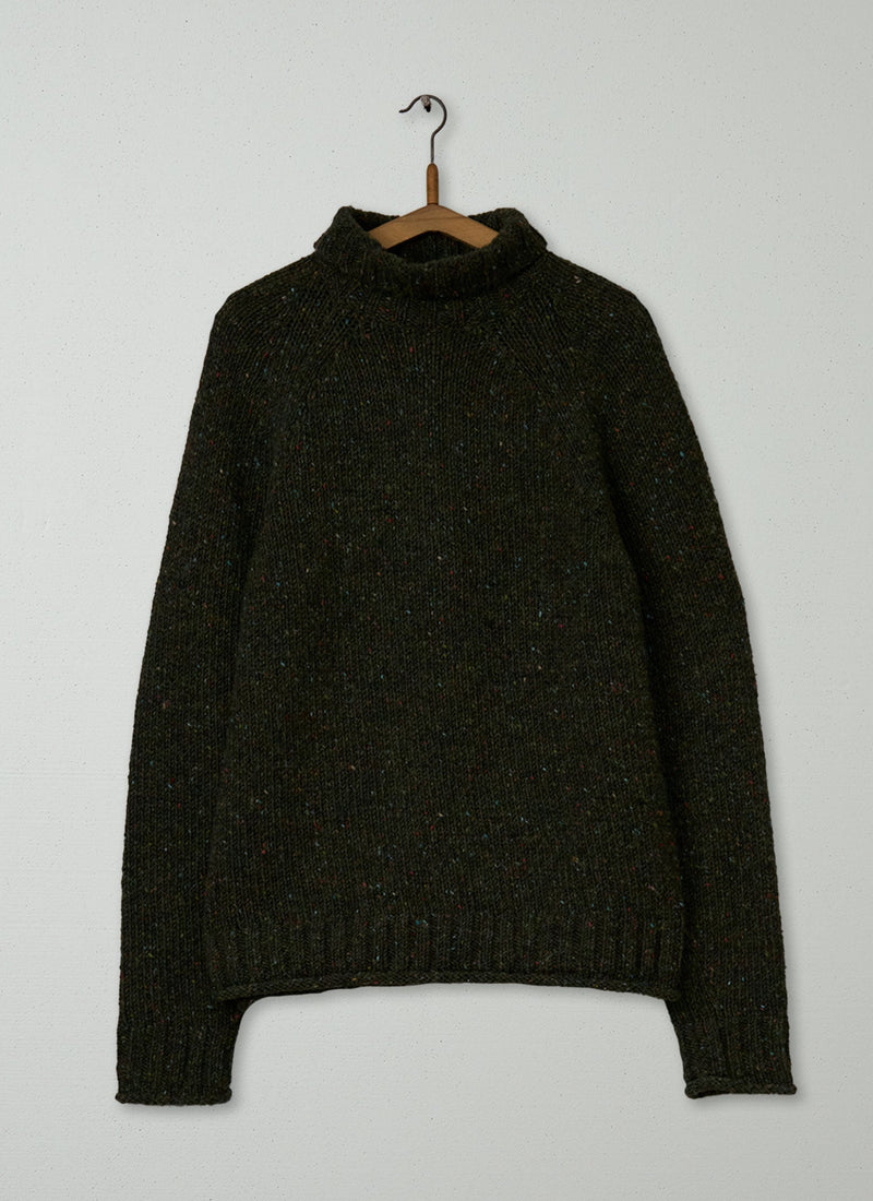 Reworn Mens Donegal Roll Neck Sweater Size S (028) | Khaki