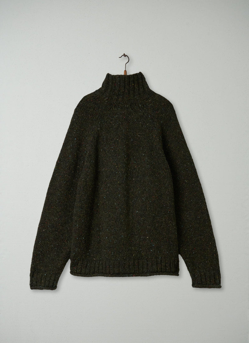 Reworn Mens Donegal Roll Neck Sweater Size XL (006) | Khaki