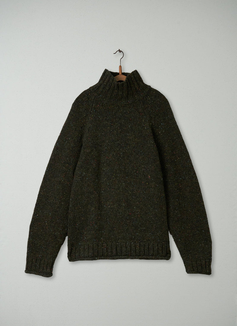 Reworn Mens Donegal Roll Neck Sweater Size XL (006) | Khaki